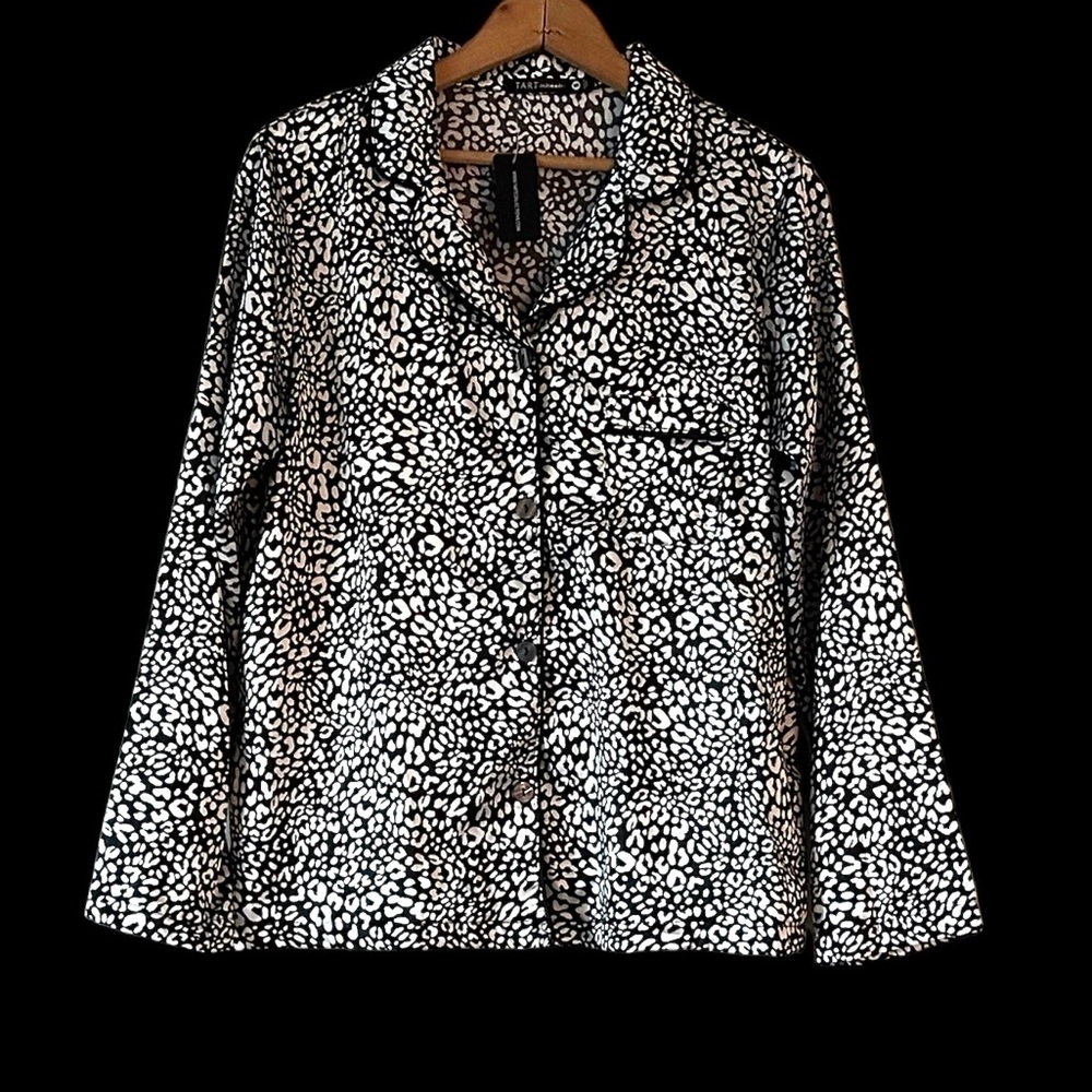 Tart 2 Pc Pajamas Set Long Sleeve & Pants Black & White Satin NEW WITH TAGS - Picture 2 of 10
